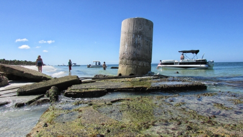 At the time of its construction, the power plant (1919) was near the center of the Egmont Key. Steady currents and intermittent storms are sweeping Egmont Key off the map. To the south, two of the fort’s batteries—Burchsted and Page—have already slipped beneath the lukewarm and indifferent waves of the Gulf.